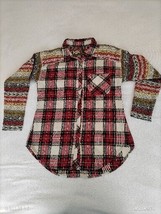 Aratta Silent Journey Cozy Red Plaid Buttondown Tunic Blouse Shirt Size S - £34.93 GBP