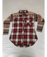 Aratta Silent Journey Cozy Red Plaid Buttondown Tunic Blouse Shirt Size S - £32.57 GBP