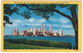 New York Postcard NYC Manhattan Skyline From Governor&#39;s Island - $2.96