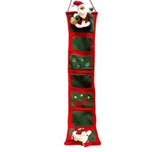 Christmas Card Hanging Holder 43.5 x 8 Red Green Santa Snowman 3 Pockets - £10.87 GBP