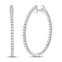 14kt White Gold Womens Round Diamond Slender Single Row Hoop Earrings 1-1/2 Cttw - £1,618.84 GBP