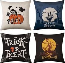 Pillow Covers 18x18 Set of 4 Vintage Decorative Throw Pillow Case Pumpkins Spide - £11.86 GBP