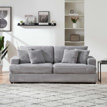 Corduroy Sofa w/ 4 Pillows, 79.3&quot; Gray 3-Seater Couch - $630.99