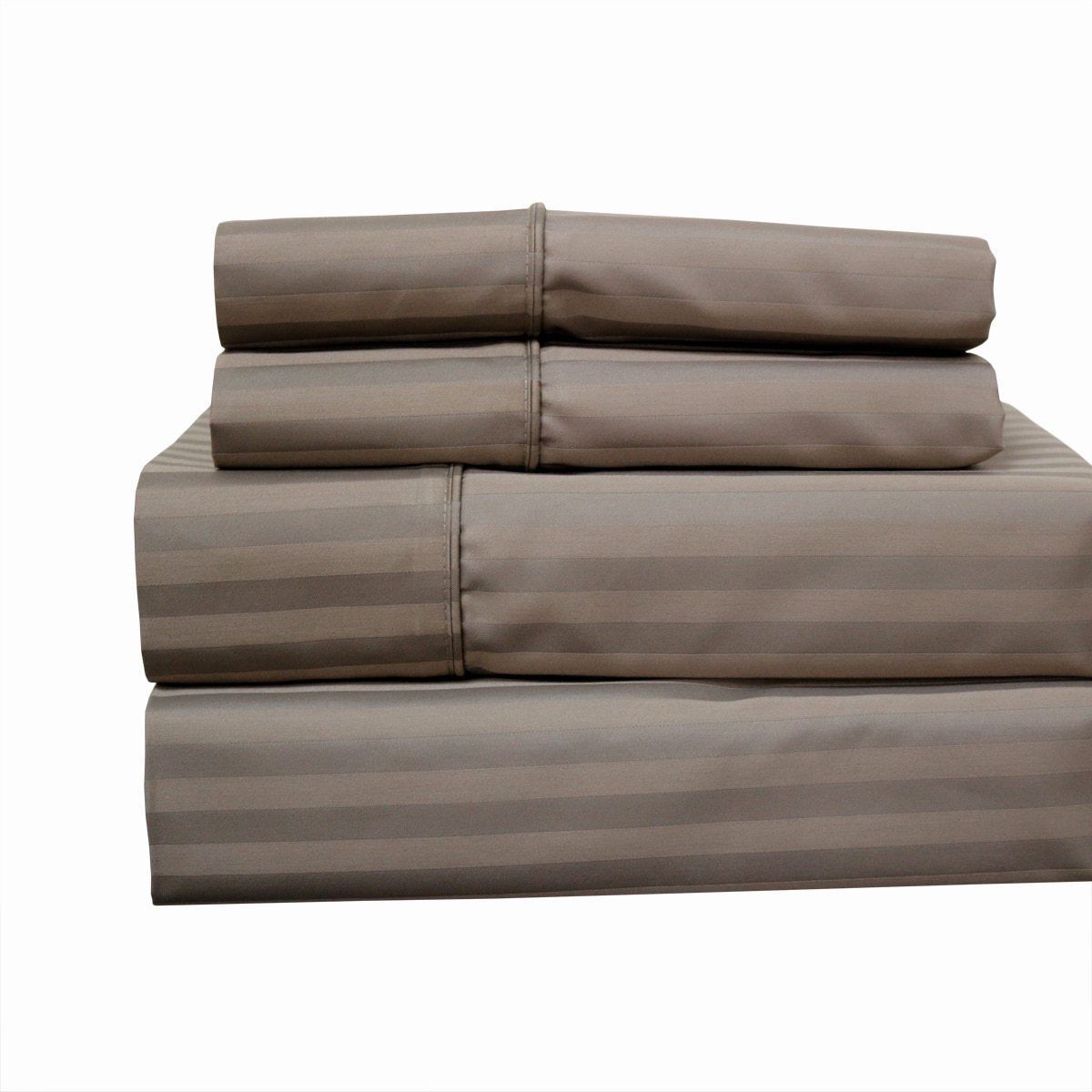 King Size Striped 650 Combed Cotton Sheet Sets-Color Taupe