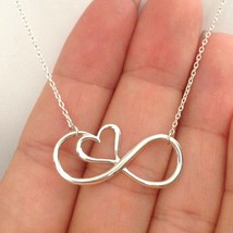 Infinity Sign with Heart Pendant Necklace in 14k White Gold Plated - £36.71 GBP
