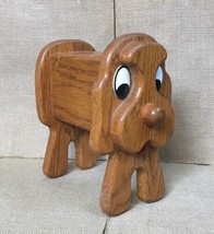 Vintage Kitsch Wood Dog Coin Bank w Big Plastic Eyes AS IS READ - $21.78