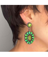 HUGE Untreated Natural Turquoise and Gaspeite Drop Chandelier Earrings!! - $20,219.27 MXN