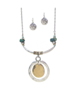 Oversized Hammered Rustic Metal Disc Necklace and Earrings Set Silver an... - £14.15 GBP