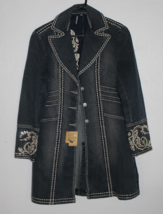 Zenim Denim Embroidered Jeweled Duster Long Jean Jacket Size Small Brand... - $120.00