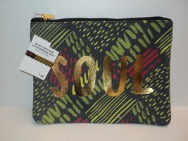 NEW Black Heritage Brand Pouch Zippered &quot;SOUL&quot; in Gold Metallic 10&quot; x 7 1/2&quot; - £7.99 GBP