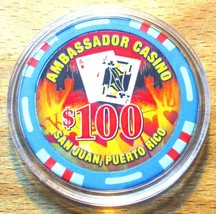 (1) $100. AMBASSADOR Casino Chip-San Juan, Puerto Rico-Bud Jones -Second... - £14.11 GBP