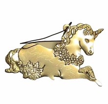 Vintage Christmas Ornament Brass Unicorn Gloria Duchin 90s Gold Tone Decor - $10.99