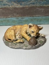 Vintage 1985 Homco Baby Lion Cub And Turtle Figure, Masterpiece Porcelain Signed - £11.18 GBP