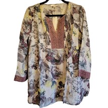 Mystree Womens Long Sleeve Tunic Top Boho Floral Cottage Crochet Trim Pu... - £14.86 GBP