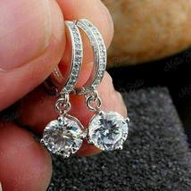 3Ct Round Cut VVS1 Diamond Drop Dangle Clip-On Earrings 14k In White Gold Finish - £83.54 GBP