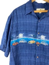 Island Shores Large Hawaiian Shirt Button Down Mens Classic Hot Rods Cars Blue - £29.64 GBP