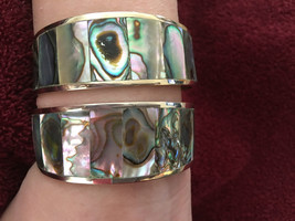 Vintage Mexican Sterling Silver Abalone Inlay Bracelets - £107.91 GBP