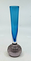 Vintage 1960&#39;s Controlled Bubble Bud Vase Blue Clear Multi Color Art Gla... - £28.34 GBP