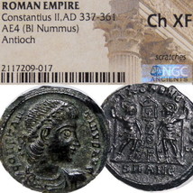 Constantius II, son of Constantine the Great. NGC Cert. Choice XF Soldiers. Coin - £113.42 GBP