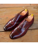 Handmade oxfords burgundy premium quality leather lace up dress shoes fo... - £136.54 GBP+