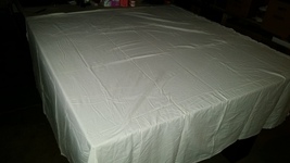 Vintage 84 by 76 inch Embroidered Damask Tablecloth Scalloped Edge - $19.99