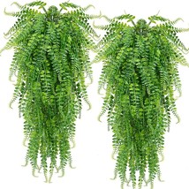 Clong 2 Pcs Artificial Hanging Ferns Plants Vine Fake Ivy Boston Fern Hanging - $41.97