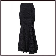 Renaissance Black Lace Up Brocade Layered Tulle Waterfall Lace Mermaid S... - $109.95