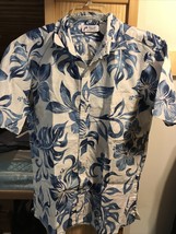 Malihini Vintage Men’s L White Blue Floral SS Button Down Cotton Hawaiian Shirt - $49.00