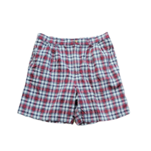 Tommy Hilfiger Pleated Shorts ~ Sz 34 ~ Red Plaid ~ 7&quot; Inseam  - $22.49