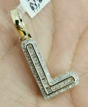 14k Yellow Gold Baguette Round Diamonds Initial Alphabet Letter L Pendant Charm - £99.10 GBP