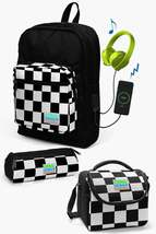 Kids Black Checker Patterned USB 3-Piece School Bag Set SET0123814 - £198.05 GBP