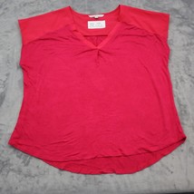 Adrienne Vittadini Shirt Womens XL Red Rayon Cut Off Sleeve Vneck Casual Top - £17.97 GBP
