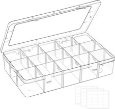 15 Grids Large Plastic Organizer Box with Adjustable Dividers, Clear Cra... - $15.48