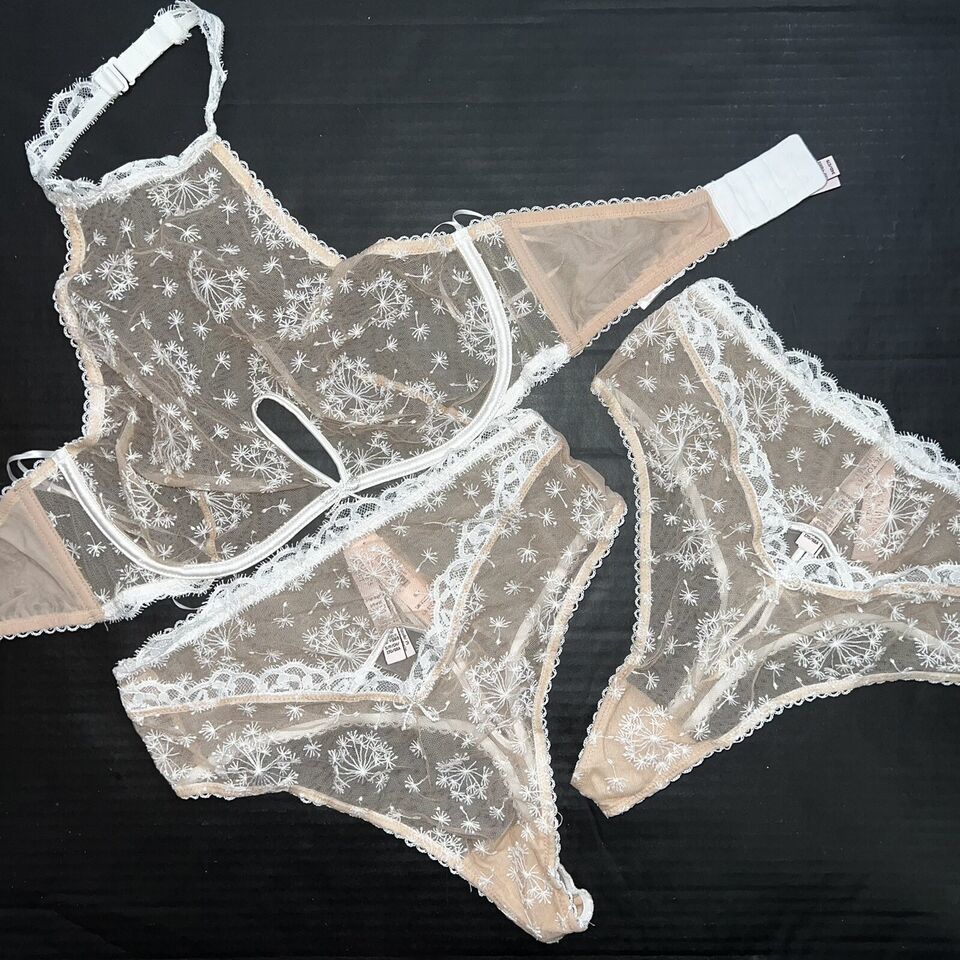 Primary image for Victoria's Secret unlined 32C,32D,34B,34C,34D,34DD BRA SET BEIGE white dandelion