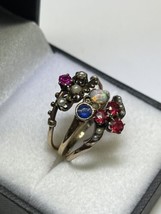 Art Deco (ca. 1915) 10K Rose Gold Opal Seed Pearl Ruby and Sapphire Ring... - $485.00