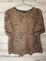 Loft Cheetah Blouse Womens PM Multicolor Leopard Print Short Sleeve Roun... - £14.93 GBP