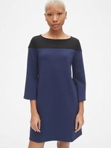 New GAP Women Blue Black Colorblock Ponte 3/4 Sleeve Round Neck Shift Dress L - £31.64 GBP