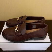 Old Navy Womens Tailored Moc L Burgundy Faux Leather Chain Loafers 6.5 7... - $39.59