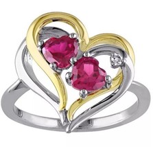 1.30CT Imitación Rubí y Diamante Corazón Doble Compromiso Anillo 14k Oro Chapado - £77.46 GBP
