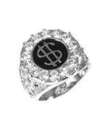 Mens Silver Plated Iced CZ Cubic Zirconia Dollar Sign Ring Size 10 Fits ... - $8.90