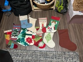 10 christmas stocking socks Decorations Red White Green Embroidered - $5.86