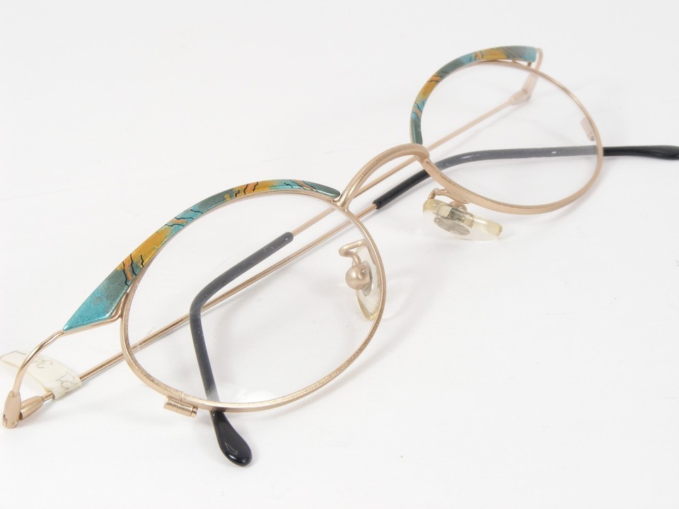 Vintage Pale Gold /Turquoise / MULTICOLOR UNIQUE RARE EYEGLASSES FRAME 46-20-140 Item image 5