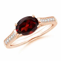 ANGARA East-West Oval Garnet Solitaire Ring with Diamonds for Women in 14K Gold - £709.26 GBP
