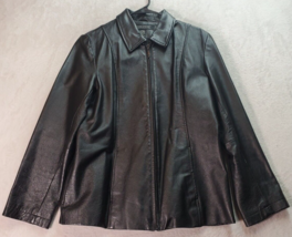 Dialogue Leather Jacket Women Size Medium Black Long Sleeve Collared Full Zipper - £21.88 GBP