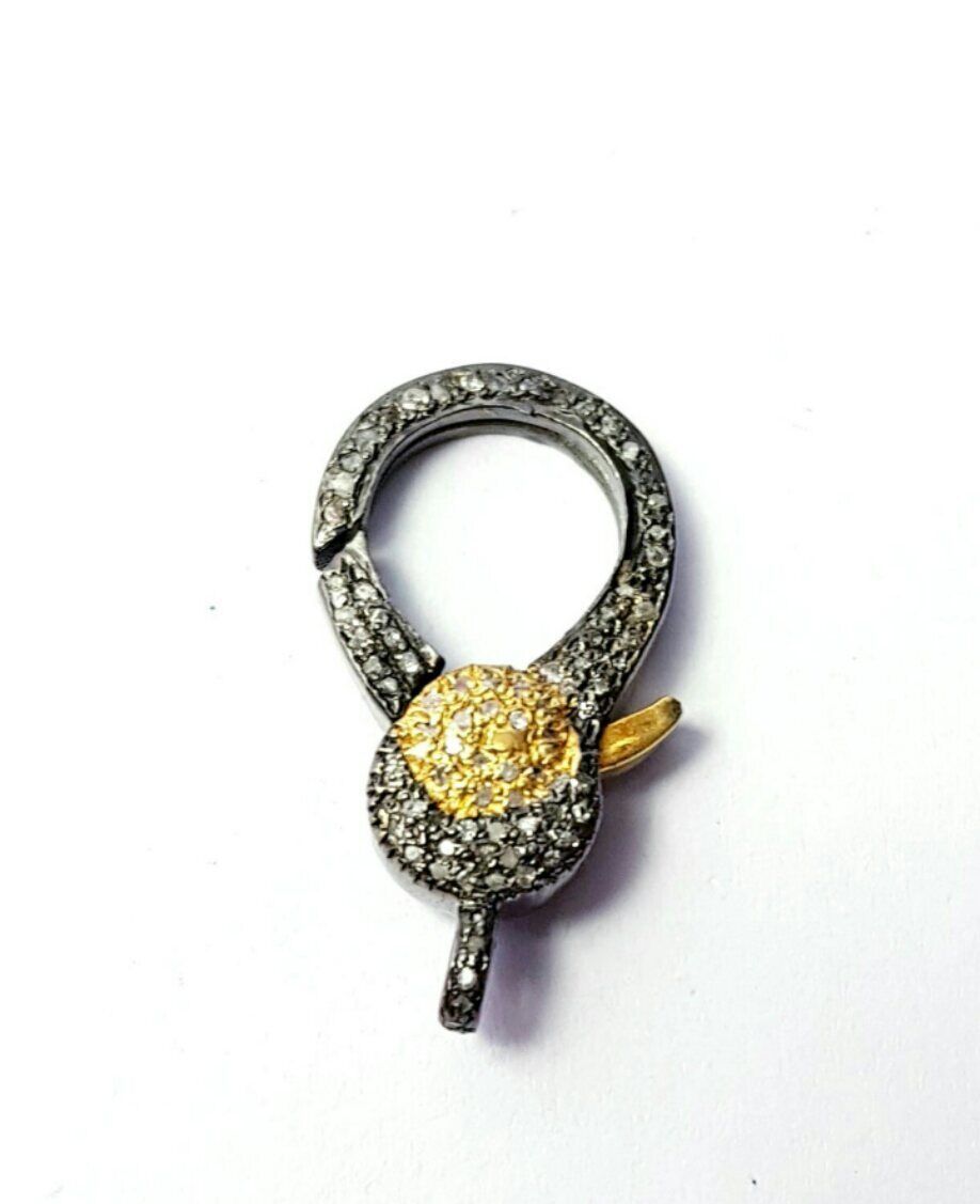 Antique Lobster Clasp 925 Sterling Silver Jewelry Findings Pave Diamond ... - $69.26