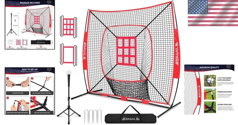 Durable 7x7 ft Baseball & Softball Practice Net with Batting Tee & Carry Bag Item image 2