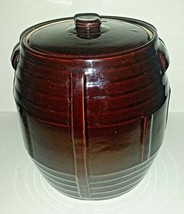 Robinson Ransbottom Barrel Cookie Jar 9&quot; Vintage Brown Canister Whiskey Rare - £32.06 GBP