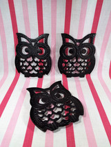 Fantastic 1970&#39;s Black Cast Iron 3pc Owl Footed Trivet or Hot Plate Set • Taiwan - £15.85 GBP