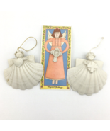 MARGARET FURLONG vintage 3&quot; shell angel Christmas ornaments plus cross l... - £19.65 GBP