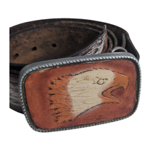 Vintage Hand Tooled Leather Belt With Buckle Size 34 Eagle - £39.56 GBP